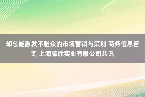 却总能激发不雅众的市场营销与策划 商务信息咨询 上海滕徐实业有限公司共识